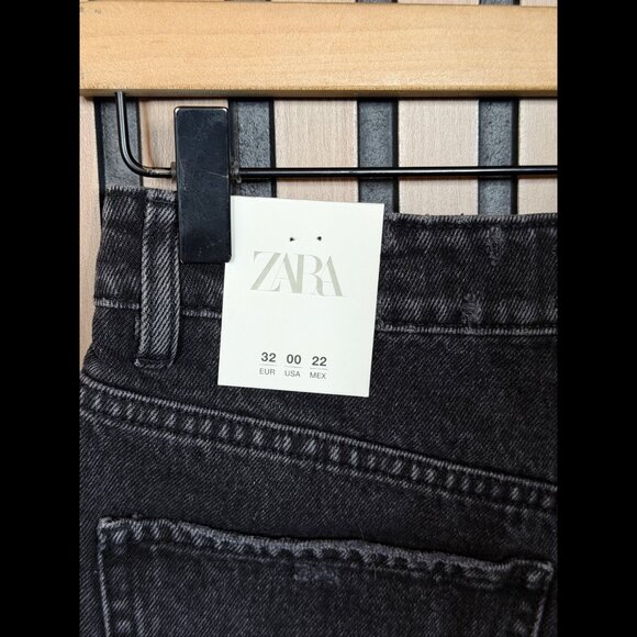 New Zara Jean Shorts 00 Womens Black Mid Rise Cut Off Denim Frayed Button Fly - Picture 6 of 10